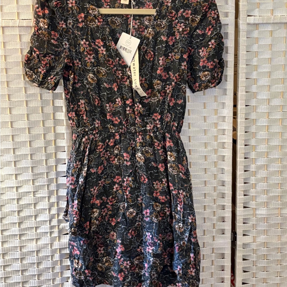 Saltwater LUXE Pink and Red Puff Sleeve Sundress